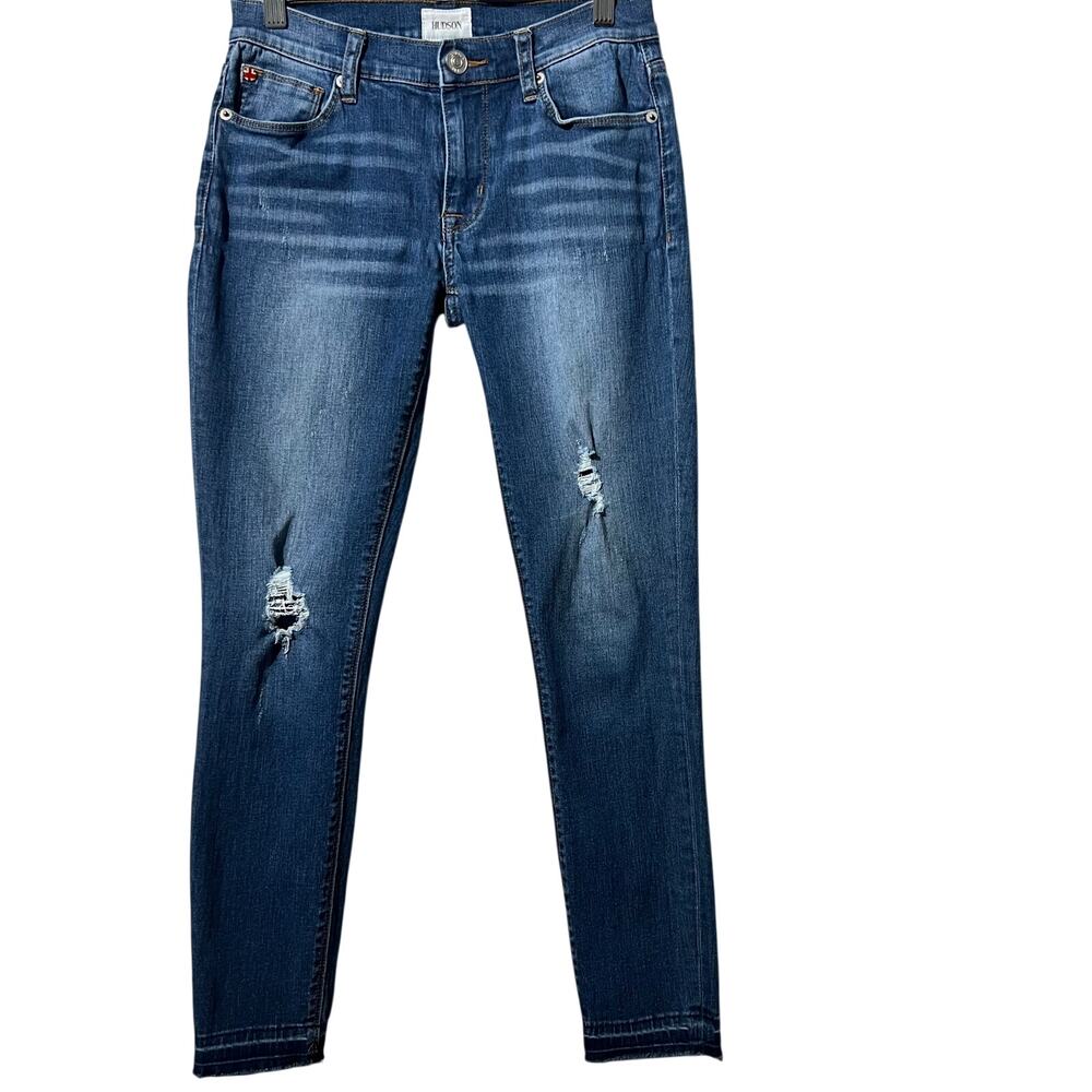 Hudson Ankle Released Hem Distressed Whiskering Jeans | Women's Size 25